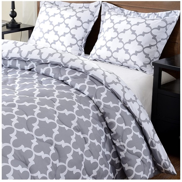 Reversible Lightweight Comforter Set 3 Grey White - Picture 4 of 5